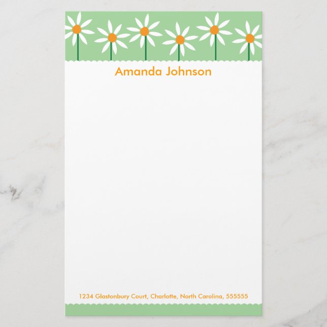 Whimsical White Daisies Personalised Stationery (Front)