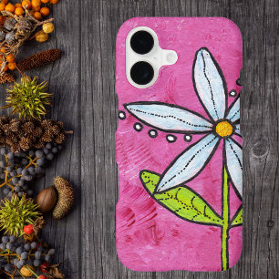 Whimsical White Daisy Flower Pink