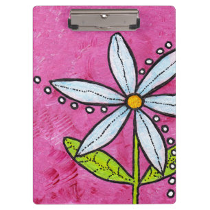 Whimsical White Daisy Flower Pink Clipboard