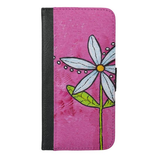 Whimsical White Daisy Flower Pink iPhone 6/6s Plus Wallet Case