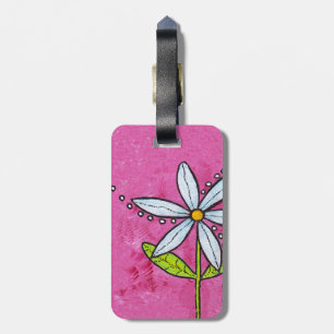 Whimsical White Daisy Flower Pink Luggage Tag