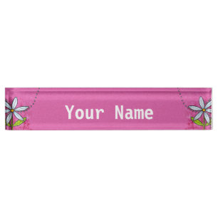 Whimsical White Daisy Flower Pink Nameplate
