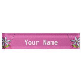 Whimsical White Daisy Flower Pink Nameplate