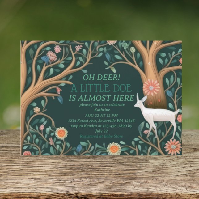 Whimsical White Deer Woodland Baby Shower Invitation (Creator Uploaded)