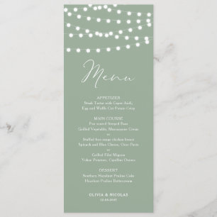 Whimsical White Fairy Lights Sage Green Wedding Menu