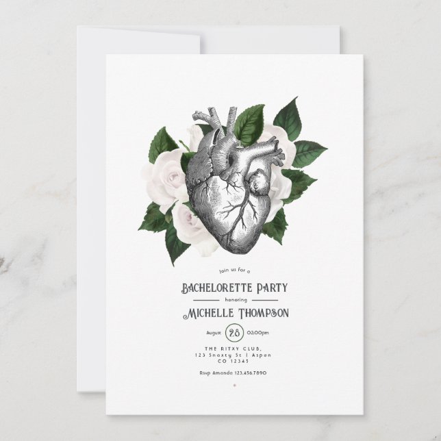 Whimsical White Floral Gothic Bachelorette Party Invitation (Front)