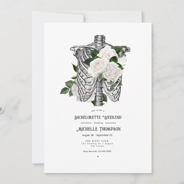 Whimsical White Floral Gothic Bachelorette Weekend Invitation (Front)