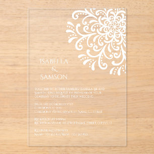 Whimsical white Flourish Wedding Acrylic Invitations