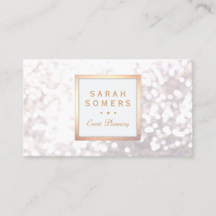 Whimsical White Glitter Bokeh Elegant Gold Frame Business Card
