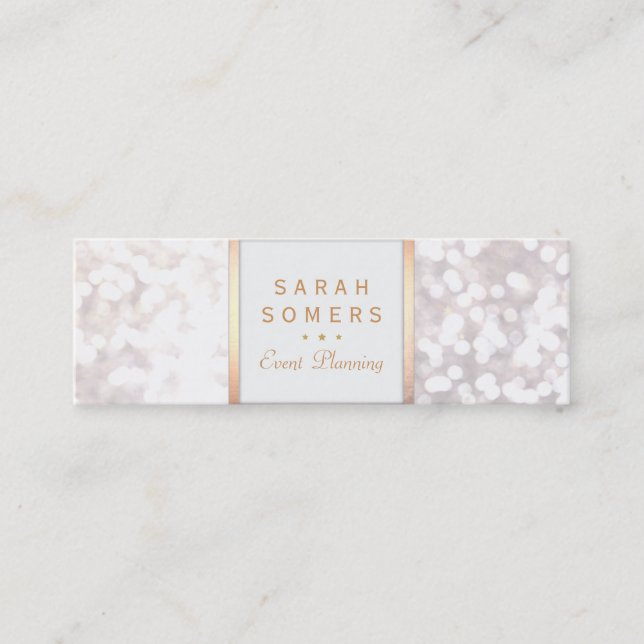 Whimsical White Glitter Bokeh Elegant Gold Frame Mini Business Card (Front)