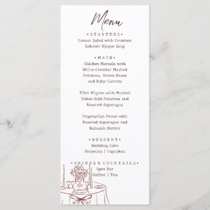 Whimsical White Hand Drawn Illustrated Wedding Menu
