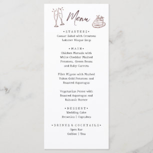 Whimsical White Hand Drawn Illustrated Wedding Menu