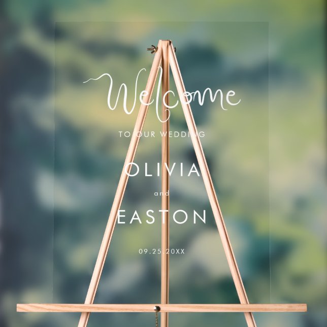 Whimsical White Handwritten Wedding Welcome Acrylic Sign (Neutral)