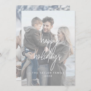 Whimsical White Happy Holidays 2 Vertical Photos Holiday Card