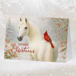 Whimsical White Horse and Cardinal Christmas Holiday Card<br><div class="desc">Celebrate the magic of winter with this beautifully illustrated Christmas greeting card featuring a majestic white Arabian stallion and a vibrant red cardinal bird in a snowy woodland scene. With rich painterly detail and a serene holiday atmosphere, this card captures the peaceful bond between nature and the season of giving....</div>