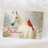 Whimsical White Horse and Cardinal Christmas