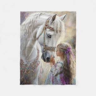 Whimsical White Horse Lil Girl Celeste Scene Fleece Blanket