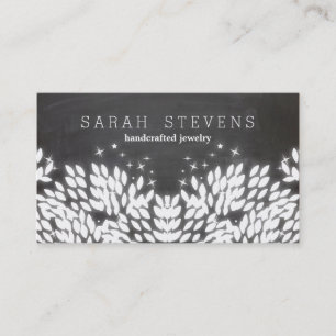 Whimsical White leaves Black Chalkboard Business Card