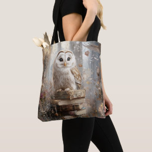 Whimsical White Owl Harmonious Nature Setting Tote Bag