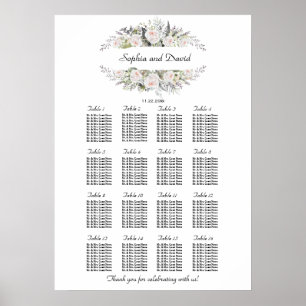 Whimsical White Pink Flowers Frame Seating Chart