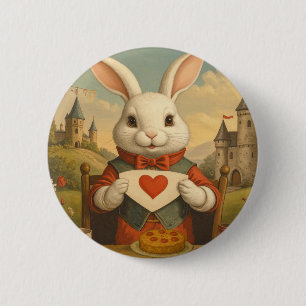 Whimsical White Rabbit Hearts Enchanted Wonderland 6 Cm Round Badge