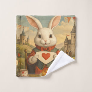 Whimsical White Rabbit Hearts Enchanted Wonderland Bath Towel Set