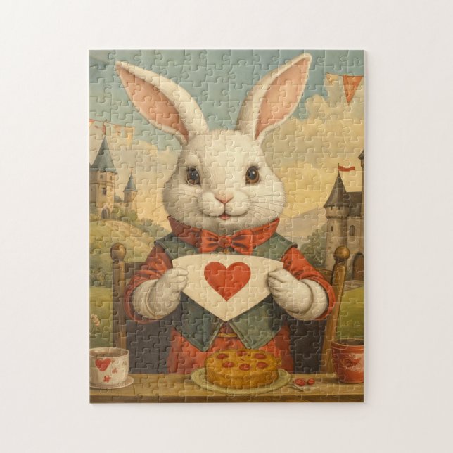 Whimsical White Rabbit Hearts Enchanted Wonderland Jigsaw Puzzle (Vertical)