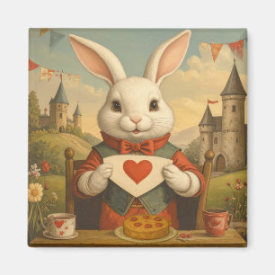 Whimsical White Rabbit Hearts Enchanted Wonderland Magnet