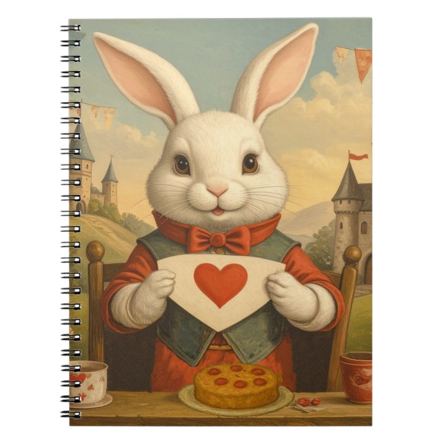 Whimsical White Rabbit Hearts Enchanted Wonderland Notebook (Front)