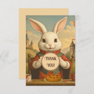 Whimsical White Rabbit Hearts Enchanted Wonderland Thank You Card