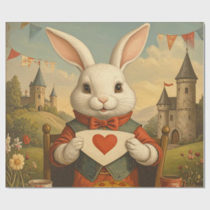 Whimsical White Rabbit Hearts Enchanted Wonderland Wrapping Paper