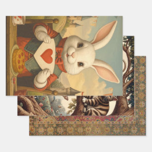Whimsical White Rabbit Hearts Enchanted Wonderland Wrapping Paper Sheet