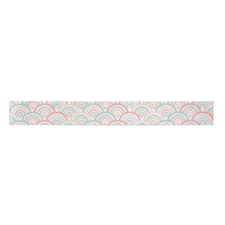 Whimsical White Rainbows and Hearts Pastel  Satin Ribbon