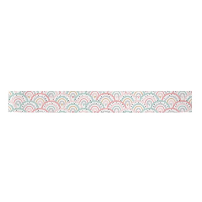 Whimsical White Rainbows and Hearts Pastel  Satin Ribbon (Front)
