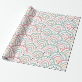 Whimsical White Rainbows and Hearts Pastel Wrapping Paper