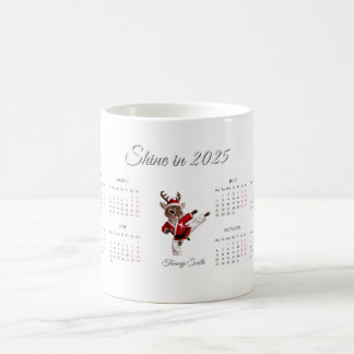 Whimsical White Reindeer 2025 Calendar Coffee Mug