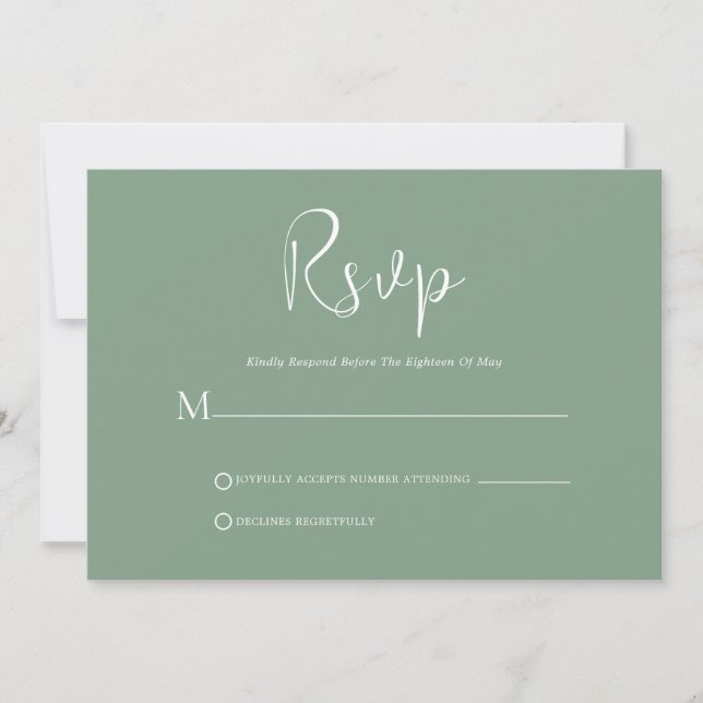 Whimsical White Script On Sage Green RSVP Card (Front)