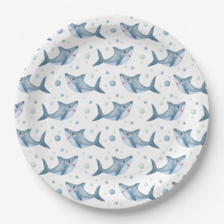 Whimsical White Sharks and Bubbles Paper Plates