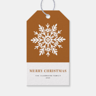 Whimsical White Snowflake Burnt Orange Christmas Gift Tags