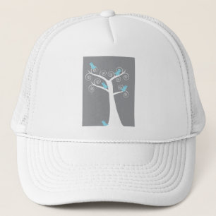 Whimsical White Spiral Tree with Blue Birds  Trucker Hat