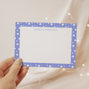 Whimsical White Stars Light Blue Monogram Card