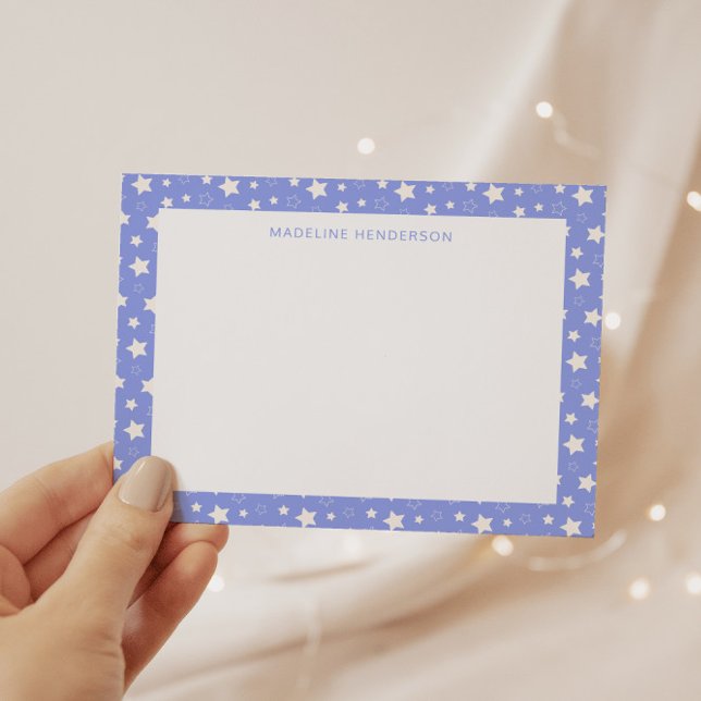 Whimsical White Stars Light Blue Monogram Card (Creator Uploaded)
