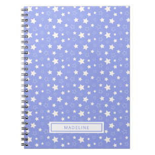 Whimsical White Stars Light Blue Monogram Notebook