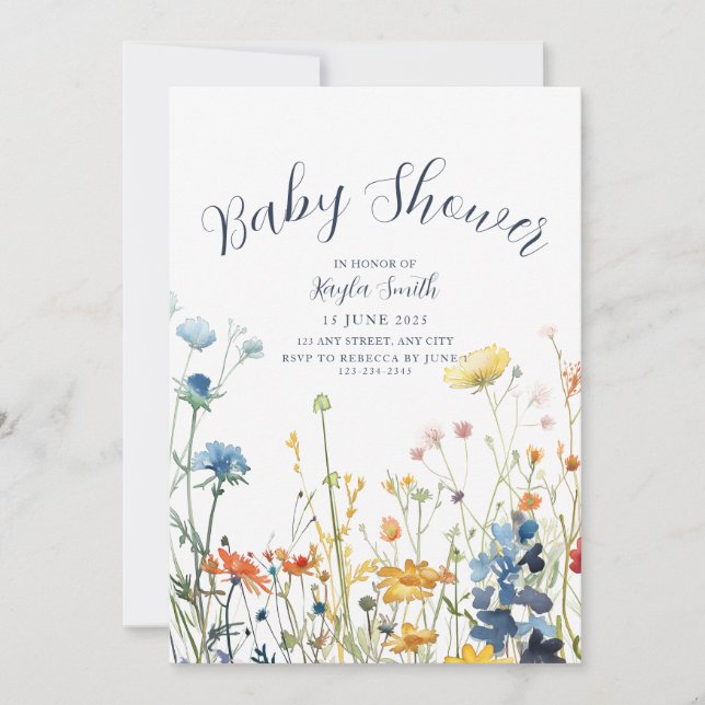 Whimsical White Wildflower Invitation (Front)