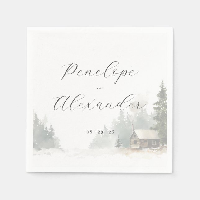 Whimsical White Winter Cabin Napkin (Front)