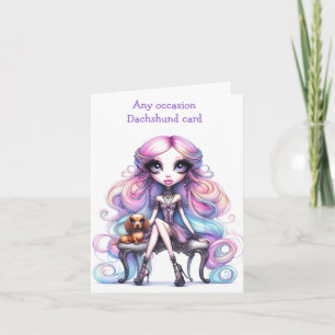 Whimsical Wide Eye Girl and Dachshund Card