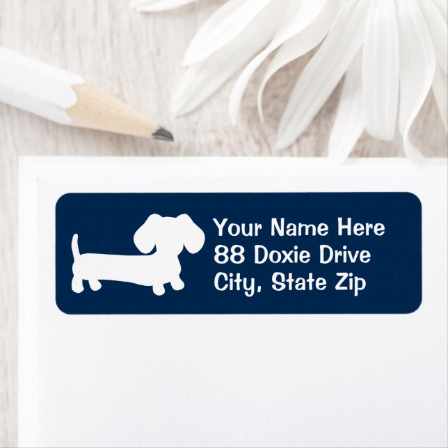 Whimsical Wiener Dog Navy Blue Address Label (Insitu)