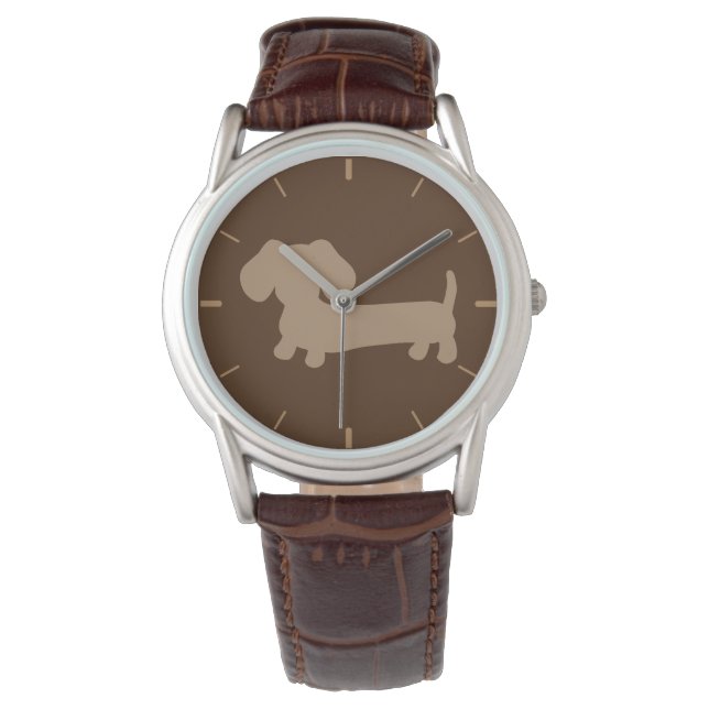 Whimsical Wiener Dog Watch Unisex Chocolate Brown (Front)