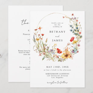 Whimsical Wild Flower All In One Wedding Invitation