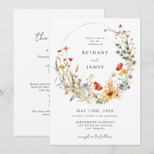 Whimsical Wild Flower All In One Wedding Invitation